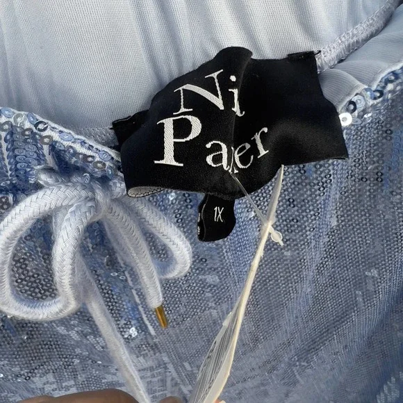 Nina Parker Light Blue Full Sequin Jogger Pant Top Matching Set Plus Size 1x - Picture 9 of 11